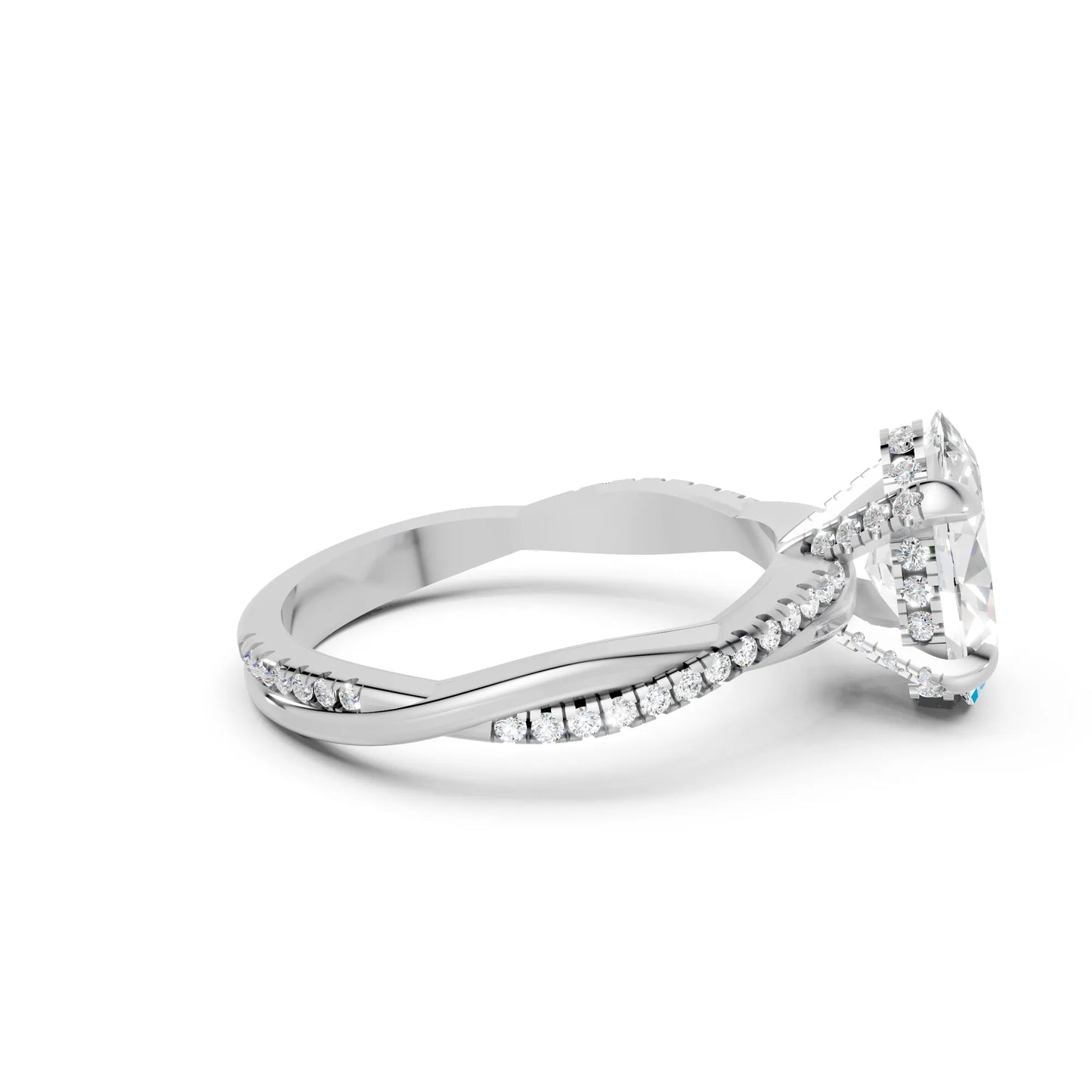 14K Gold Oval Cut Diamond Twisted Vine Hidden Halo Engagement Ring