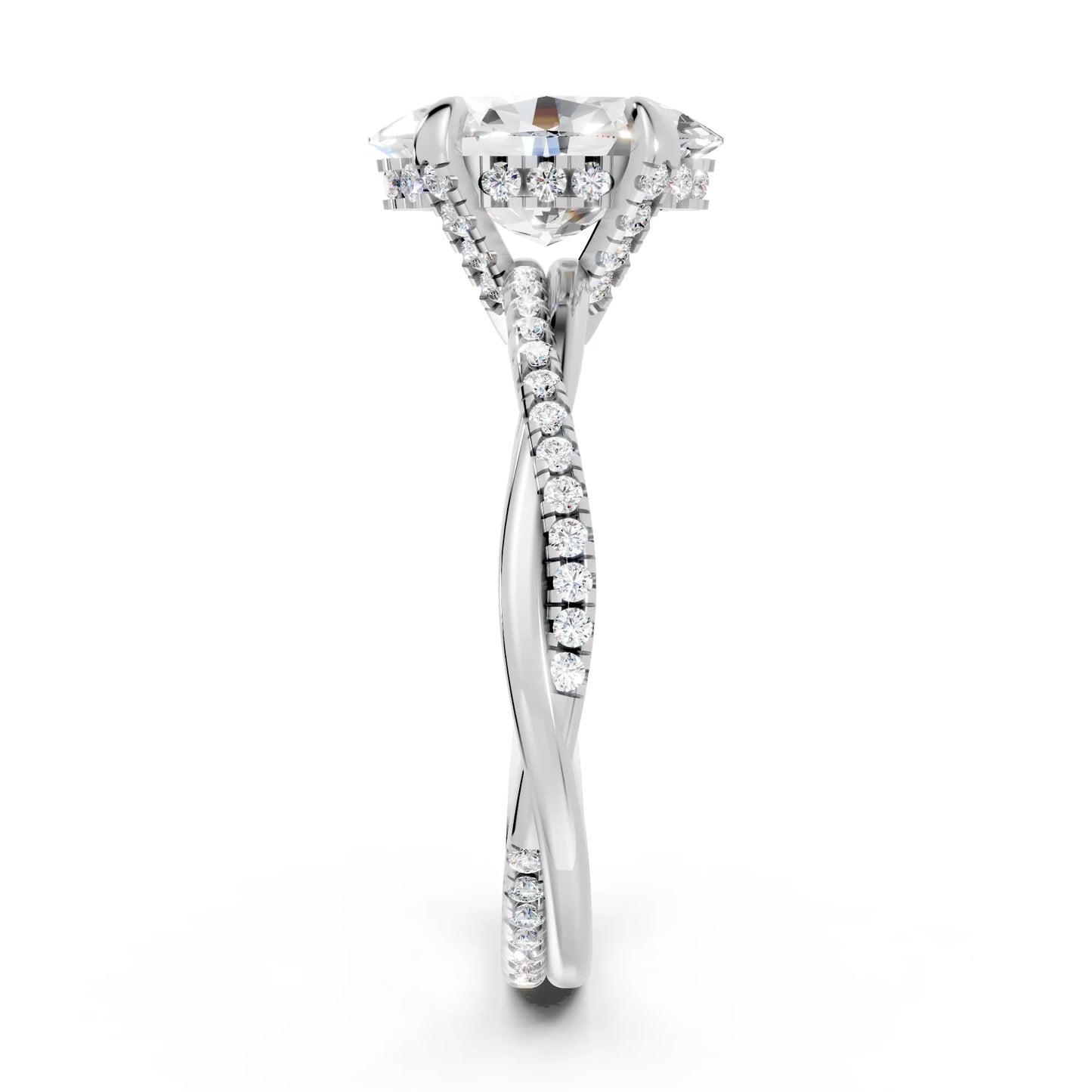 14K Gold Oval Cut Diamond Twisted Vine Hidden Halo Engagement Ring