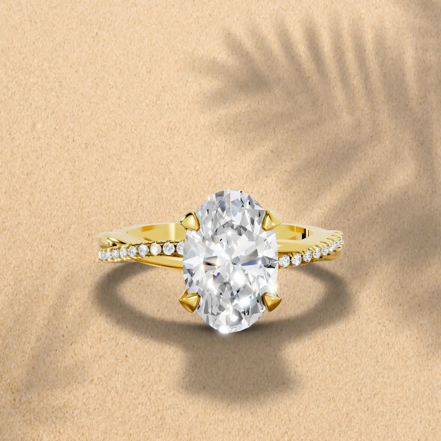 14K Gold Oval Cut Diamond Twisted Vine Hidden Halo Engagement Ring