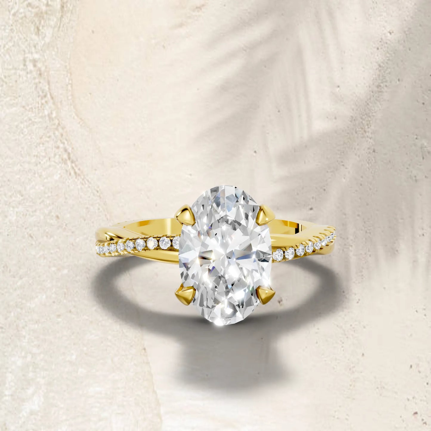 14K Gold Oval Cut Diamond Twisted Vine Hidden Halo Engagement Ring