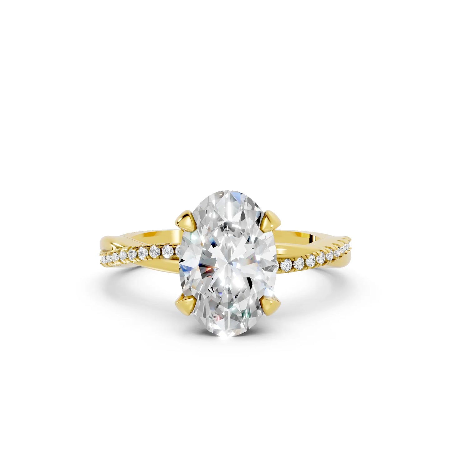 14K Gold Oval Cut Diamond Twisted Vine Hidden Halo Engagement Ring