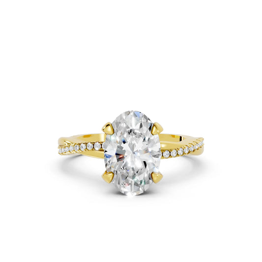 14K Gold Oval Cut Diamond Twisted Vine Hidden Halo Engagement Ring