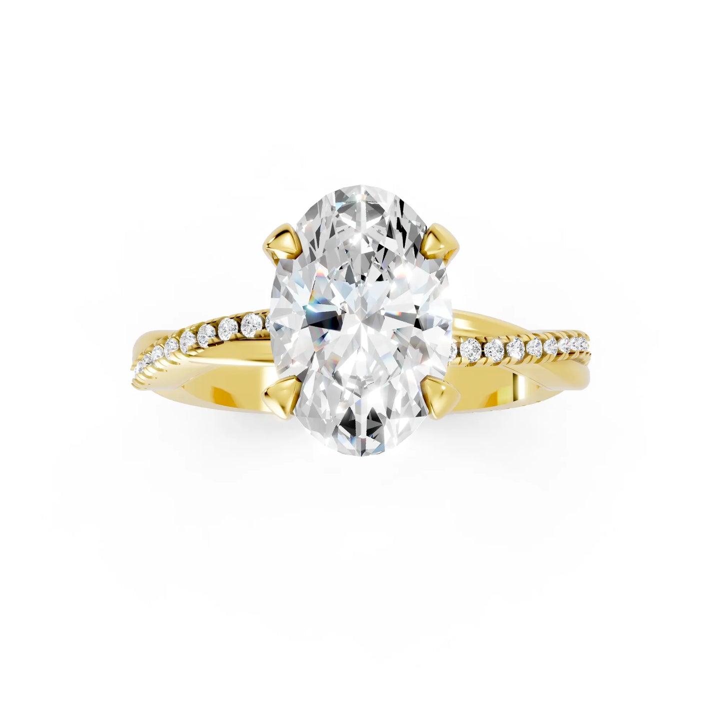 14K Gold Oval Cut Diamond Twisted Vine Hidden Halo Engagement Ring