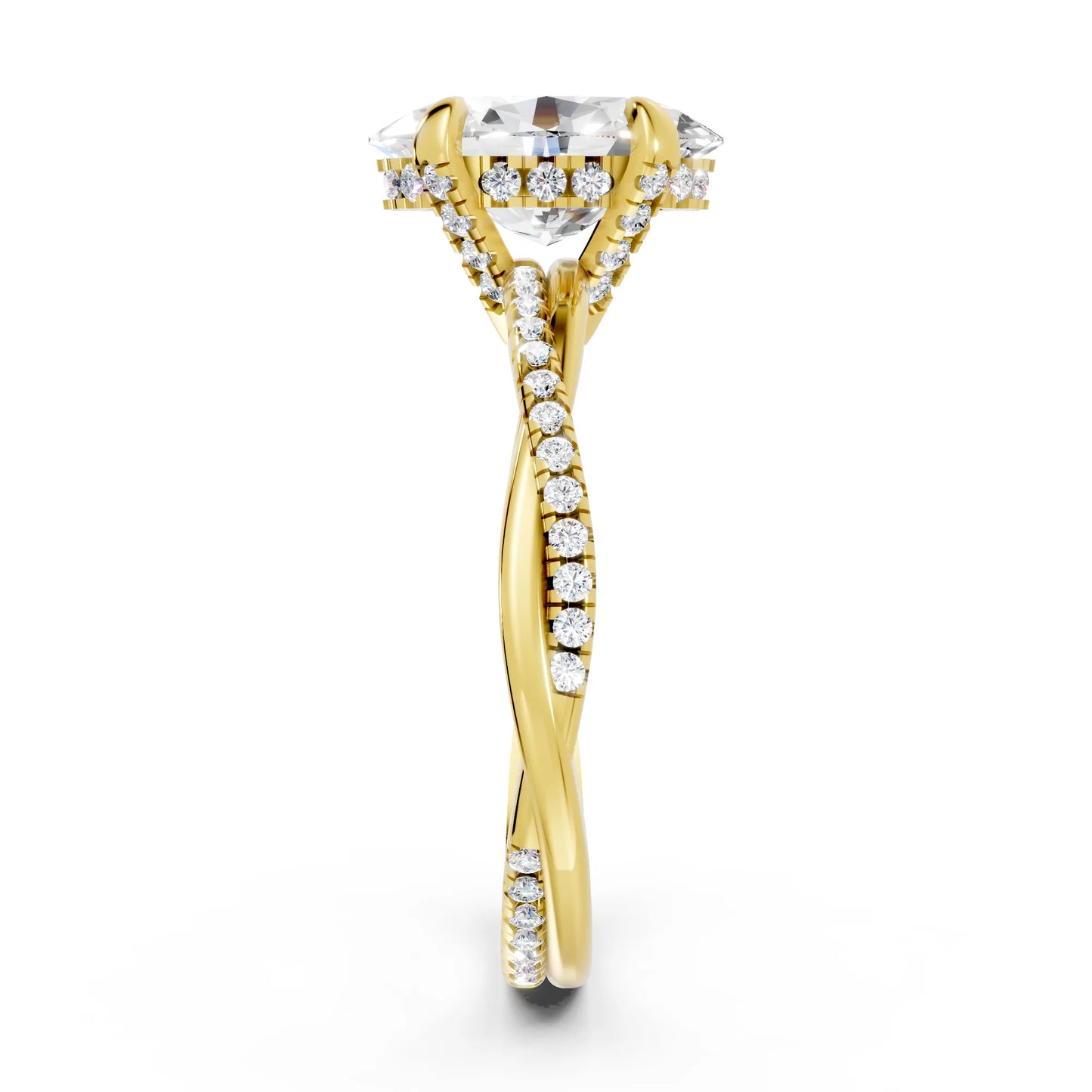 14K Gold Oval Cut Diamond Twisted Vine Hidden Halo Engagement Ring