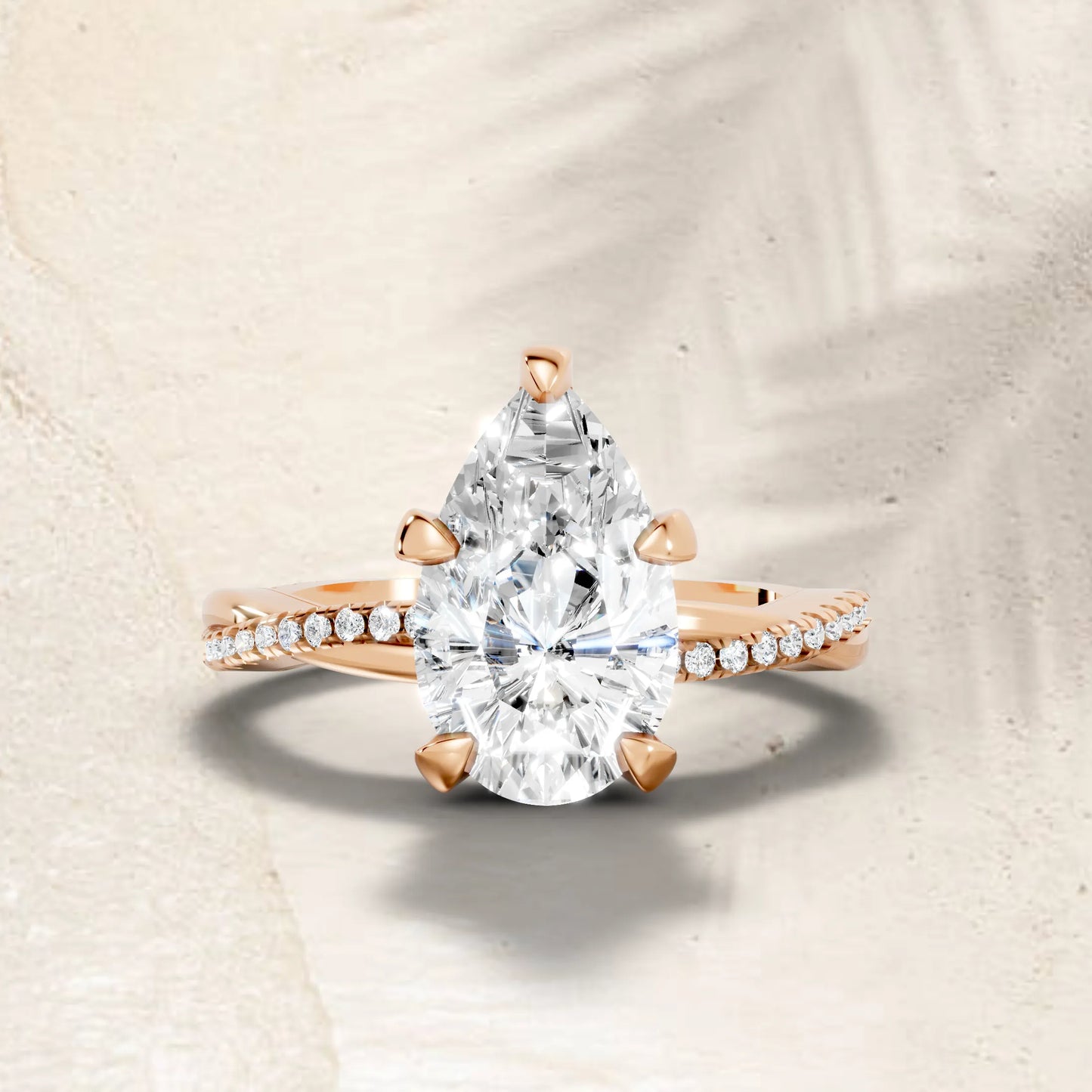 14K Gold Pear Cut Diamond Twisted Vine Hidden Halo Engagement Ring