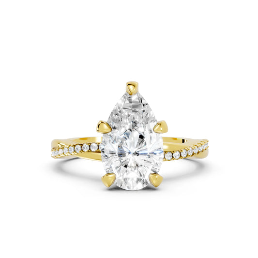 14K Gold Pear Cut Diamond Twisted Vine Hidden Halo Engagement Ring