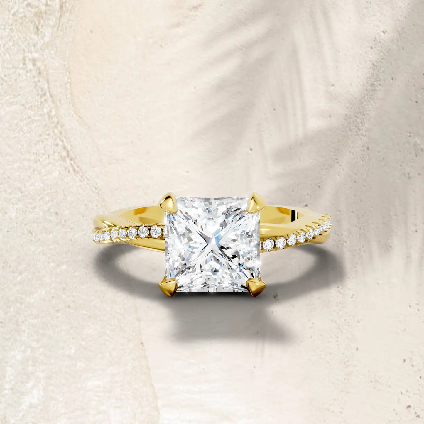 14K Gold Princess Cut Diamond Twisted Vine Hidden Halo Engagement Ring