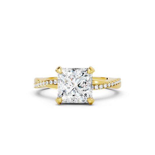 14K Gold Princess Cut Diamond Twisted Vine Hidden Halo Engagement Ring