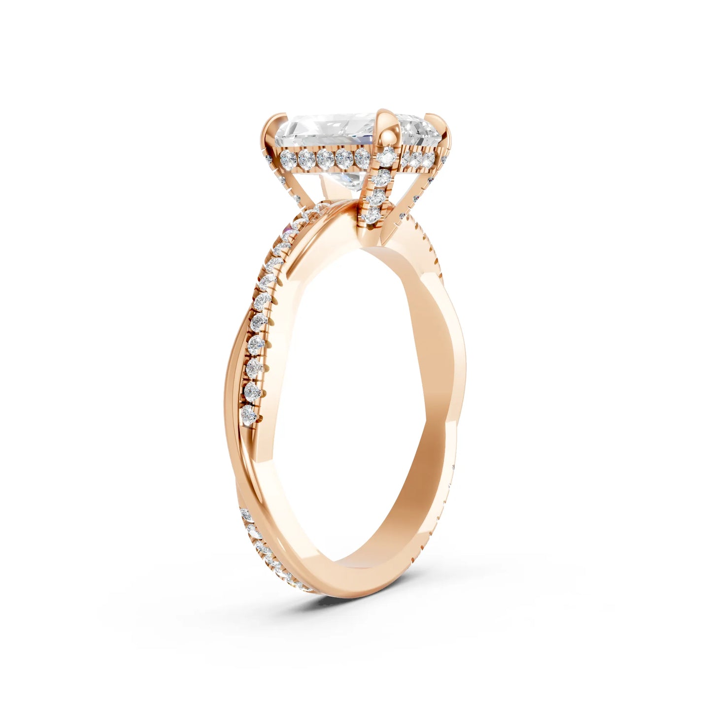 14K Gold Radient Cut Diamond Twisted Vine Hidden Halo Engagement Ring
