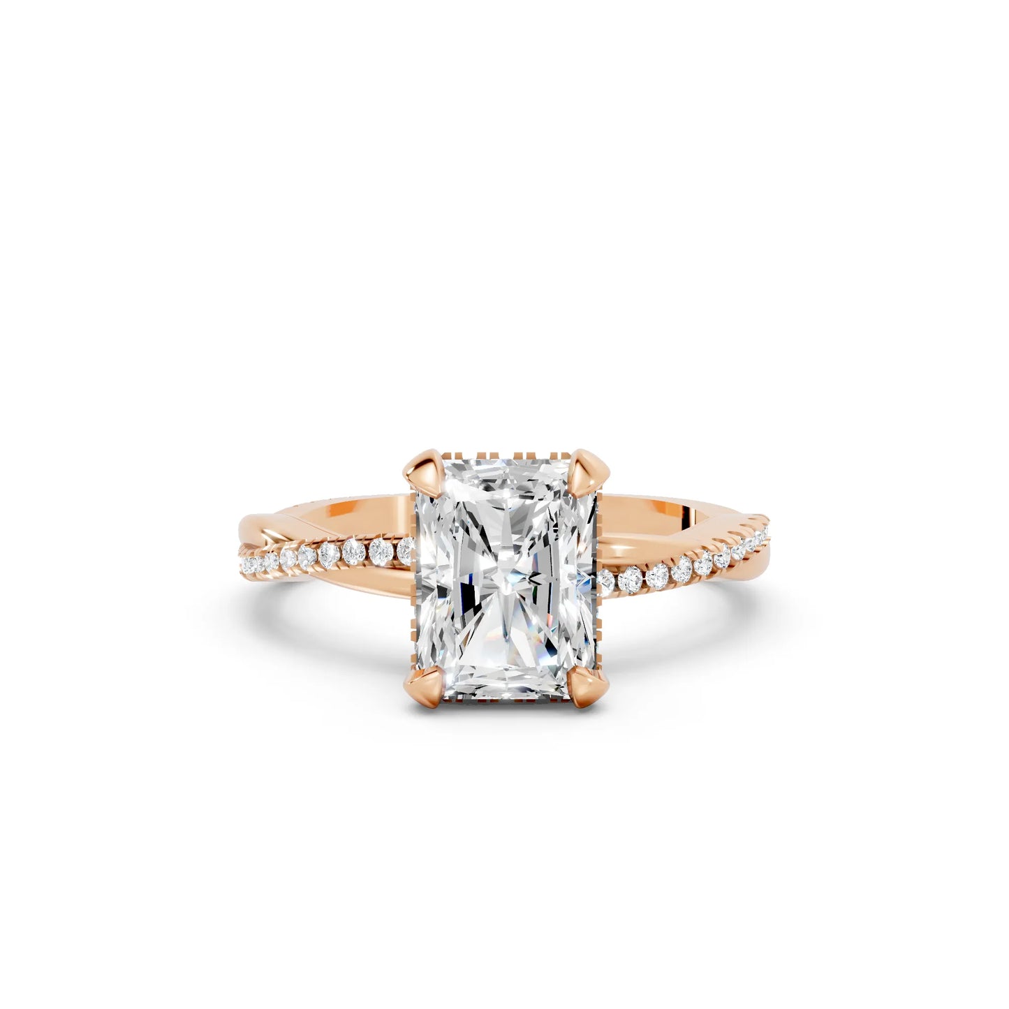 14K Gold Radient Cut Diamond Twisted Vine Hidden Halo Engagement Ring