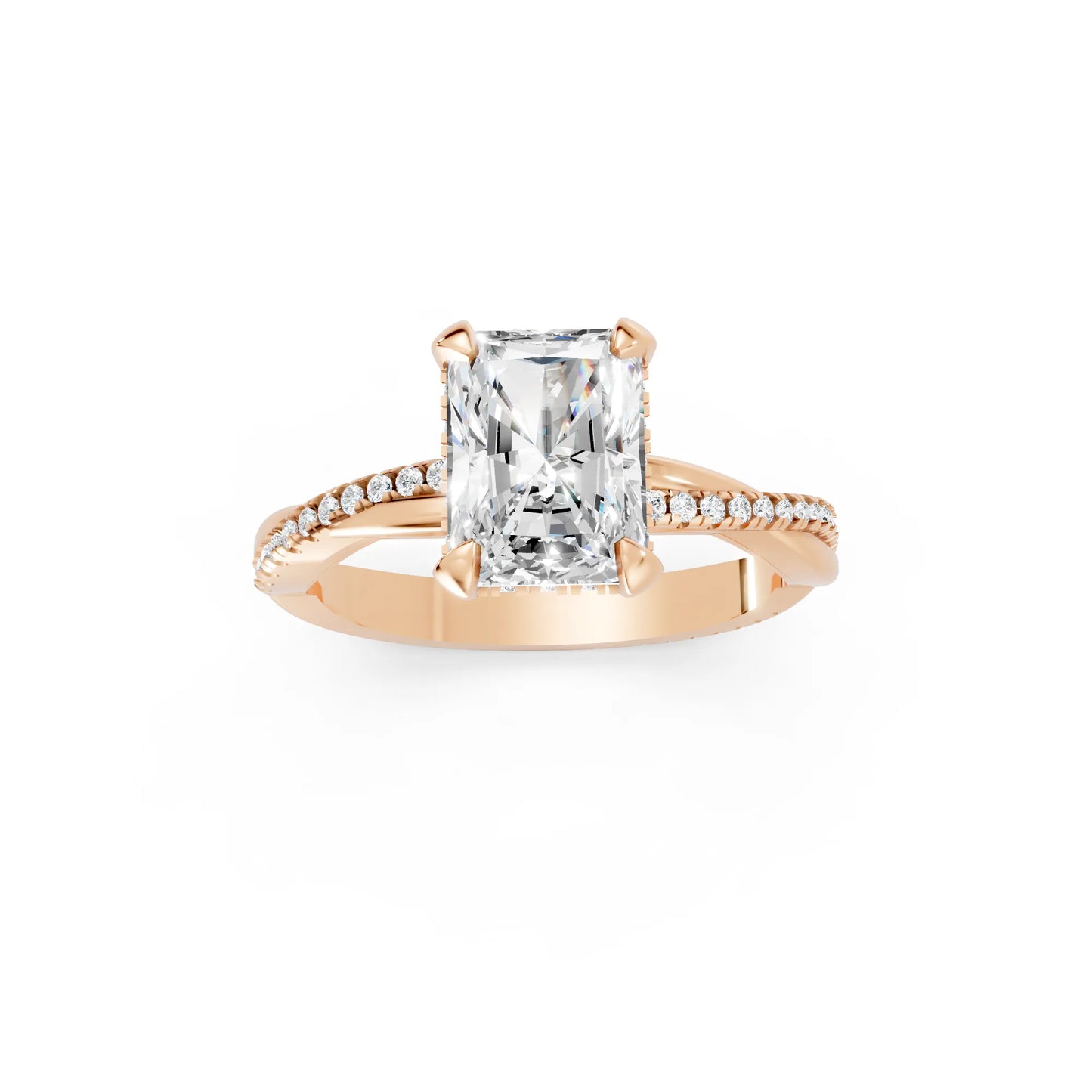 14K Gold Radient Cut Diamond Twisted Vine Hidden Halo Engagement Ring