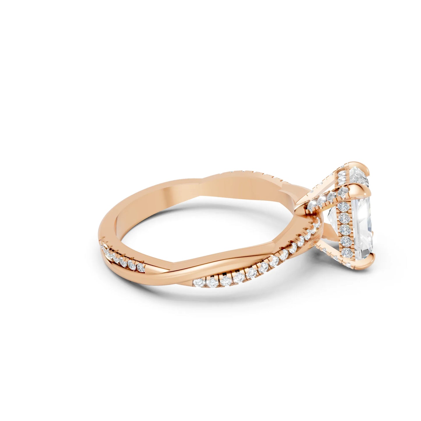 14K Gold Radient Cut Diamond Twisted Vine Hidden Halo Engagement Ring