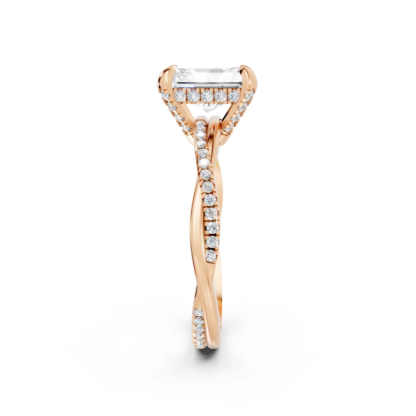 14K Gold Radient Cut Diamond Twisted Vine Hidden Halo Engagement Ring