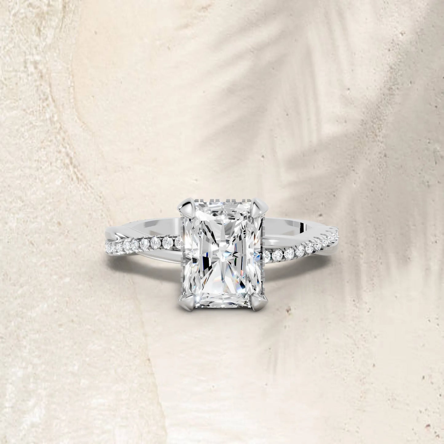 14K Gold Radient Cut Diamond Twisted Vine Hidden Halo Engagement Ring