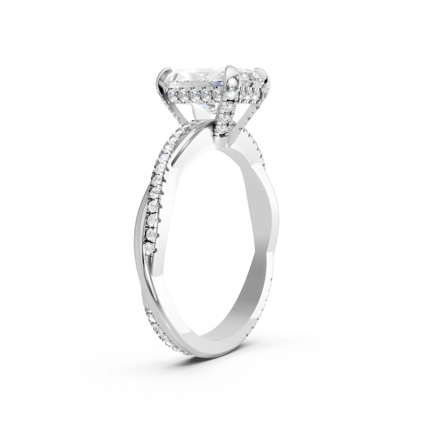 14K Gold Radient Cut Diamond Twisted Vine Hidden Halo Engagement Ring