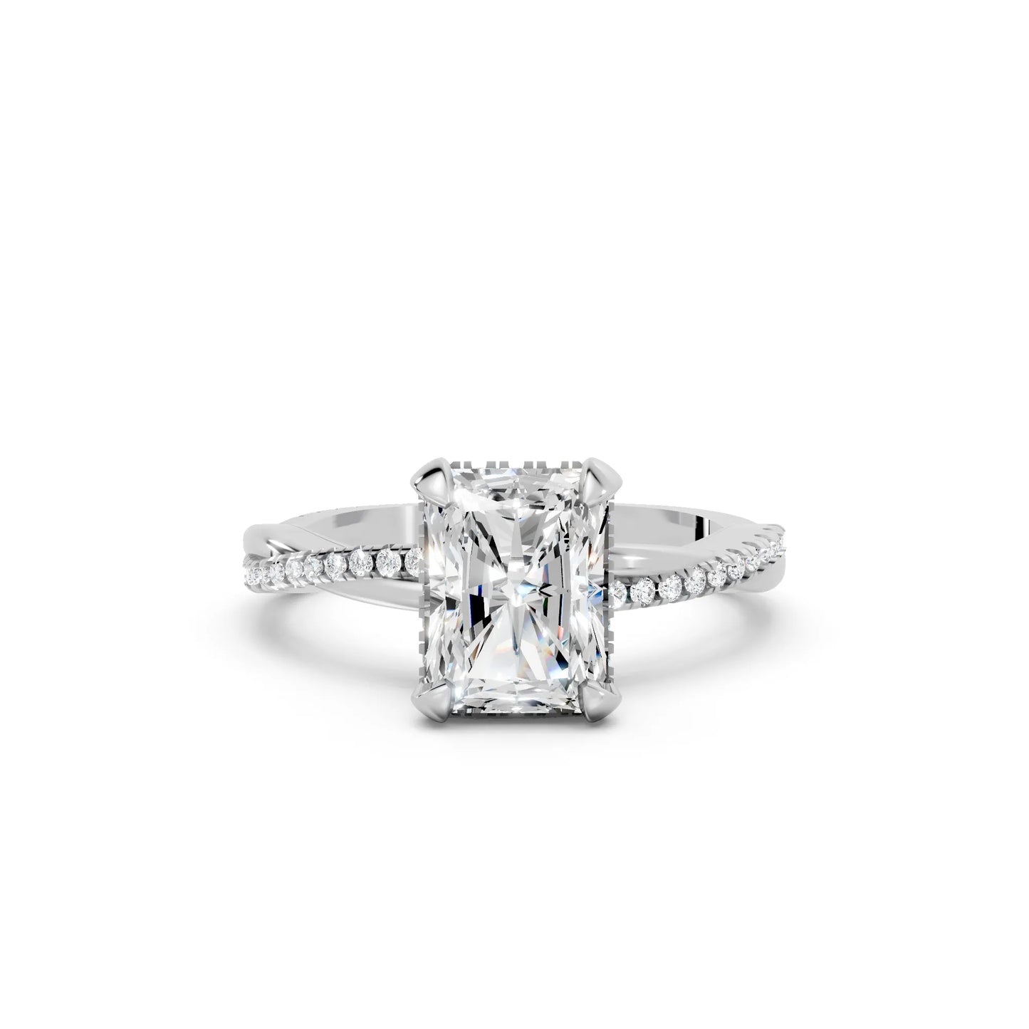 14K Gold Radient Cut Diamond Twisted Vine Hidden Halo Engagement Ring
