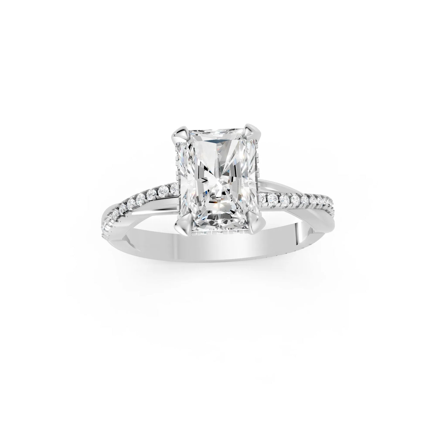 14K Gold Radient Cut Diamond Twisted Vine Hidden Halo Engagement Ring