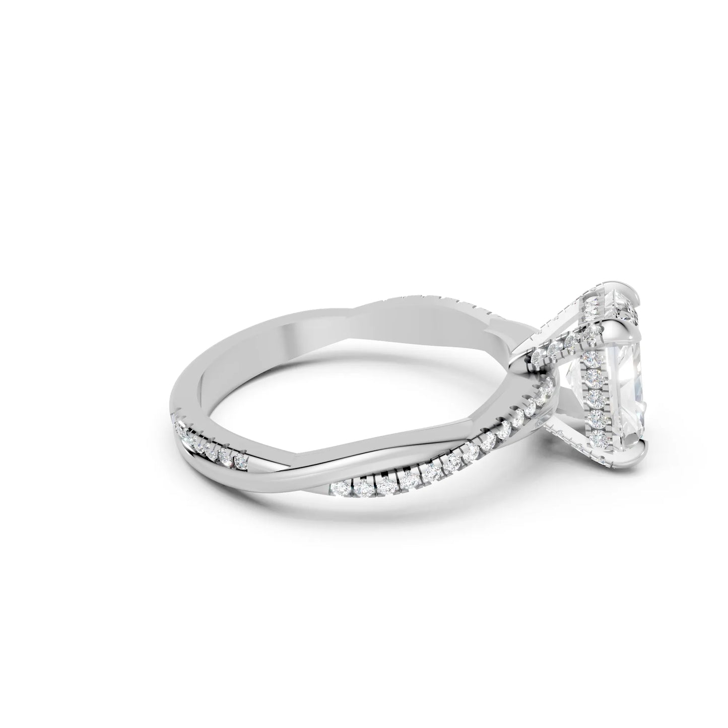 14K Gold Radient Cut Diamond Twisted Vine Hidden Halo Engagement Ring