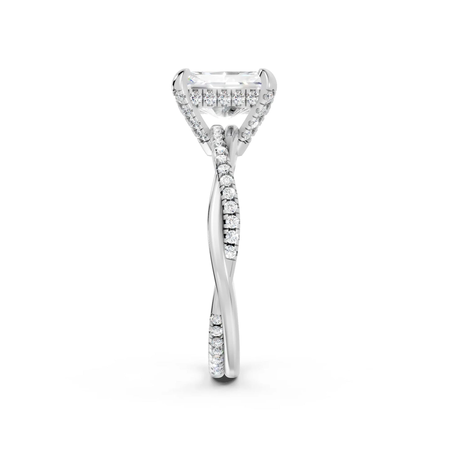 14K Gold Radient Cut Diamond Twisted Vine Hidden Halo Engagement Ring