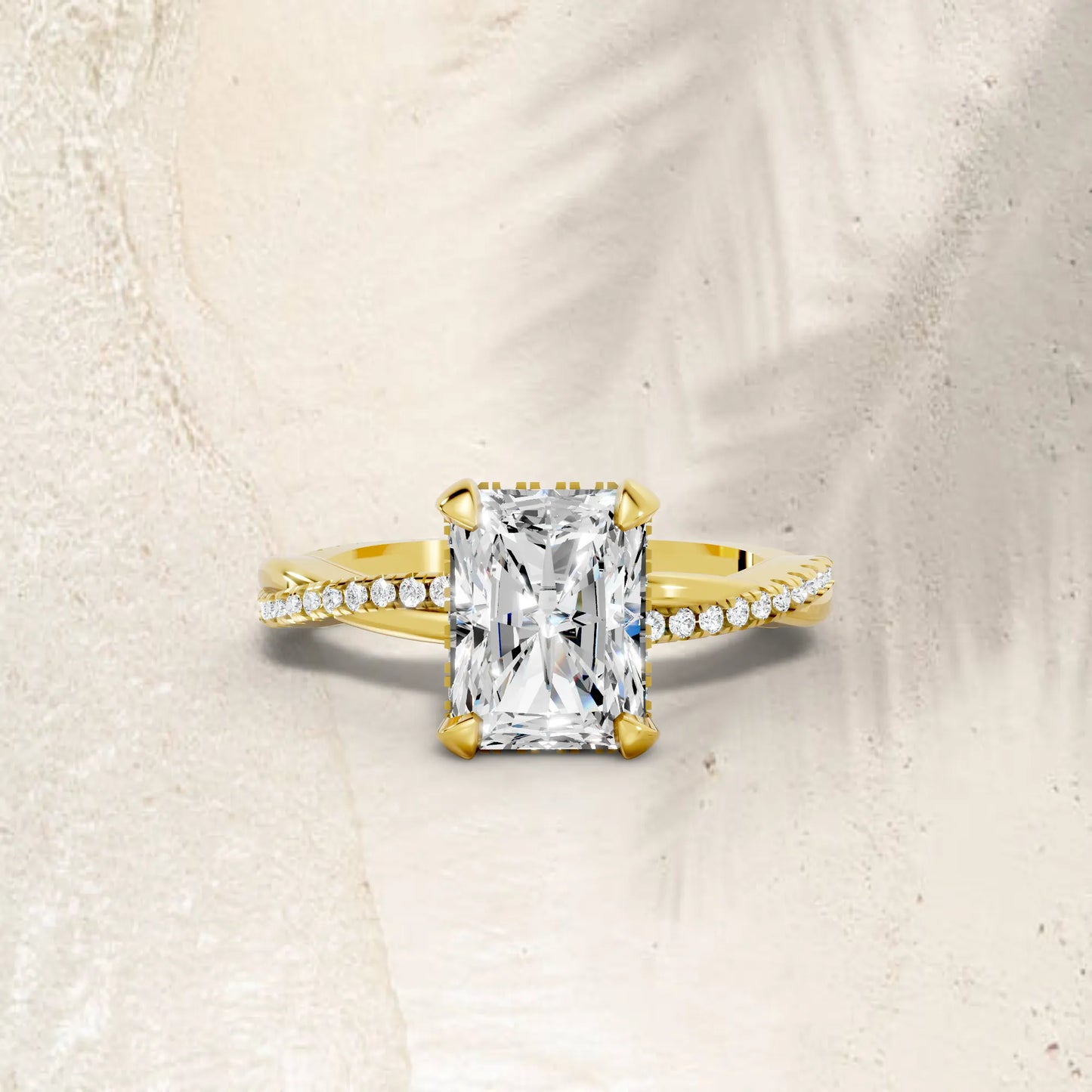 14K Gold Radient Cut Diamond Twisted Vine Hidden Halo Engagement Ring