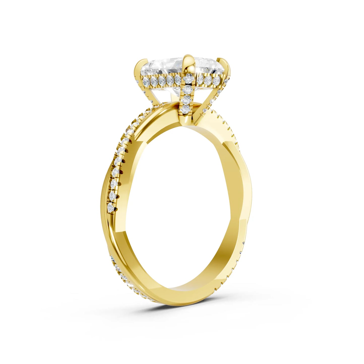 14K Gold Radient Cut Diamond Twisted Vine Hidden Halo Engagement Ring