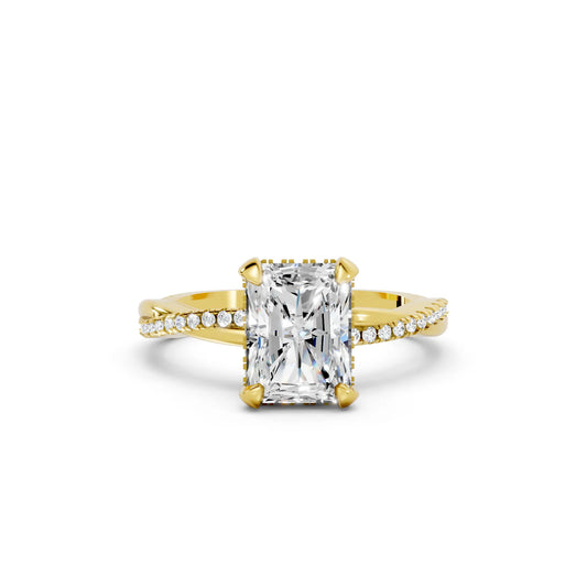 14K Gold Radient Cut Diamond Twisted Vine Hidden Halo Engagement Ring