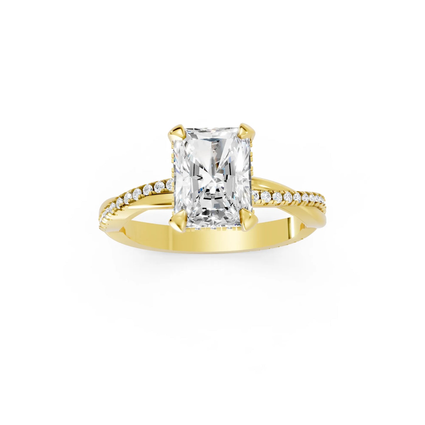 14K Gold Radient Cut Diamond Twisted Vine Hidden Halo Engagement Ring
