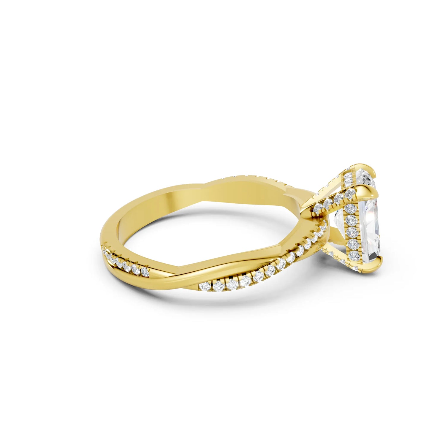 14K Gold Radient Cut Diamond Twisted Vine Hidden Halo Engagement Ring