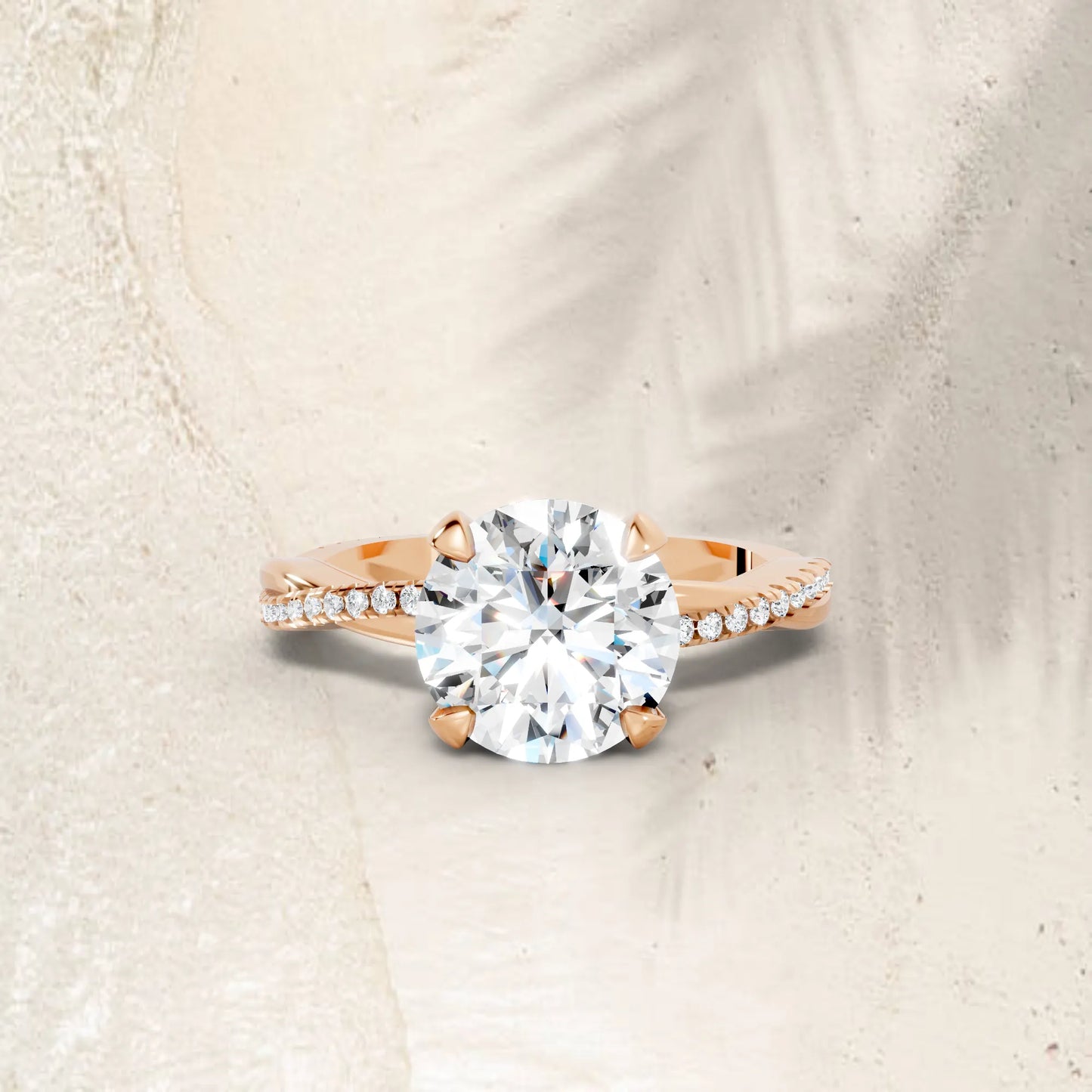 14K Gold Round Cut Diamond Twisted Vine Hidden Halo Engagement Ring