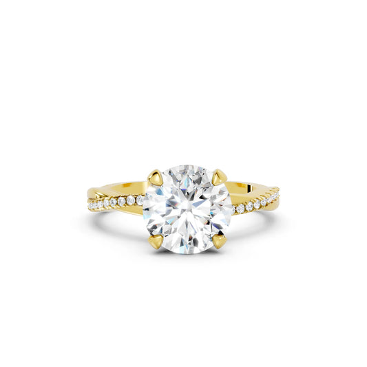 14K Gold Round Cut Diamond Twisted Vine Hidden Halo Engagement Ring