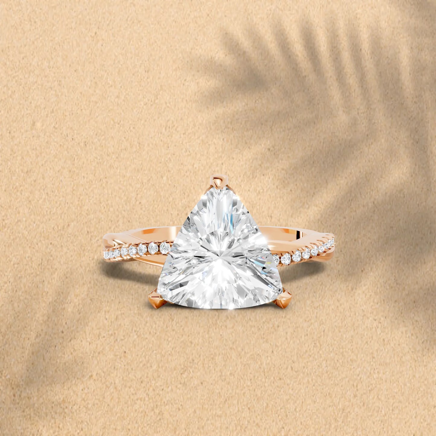 14K Gold Trillion Cut Diamond Twisted Vine Hidden Halo Engagement Ring