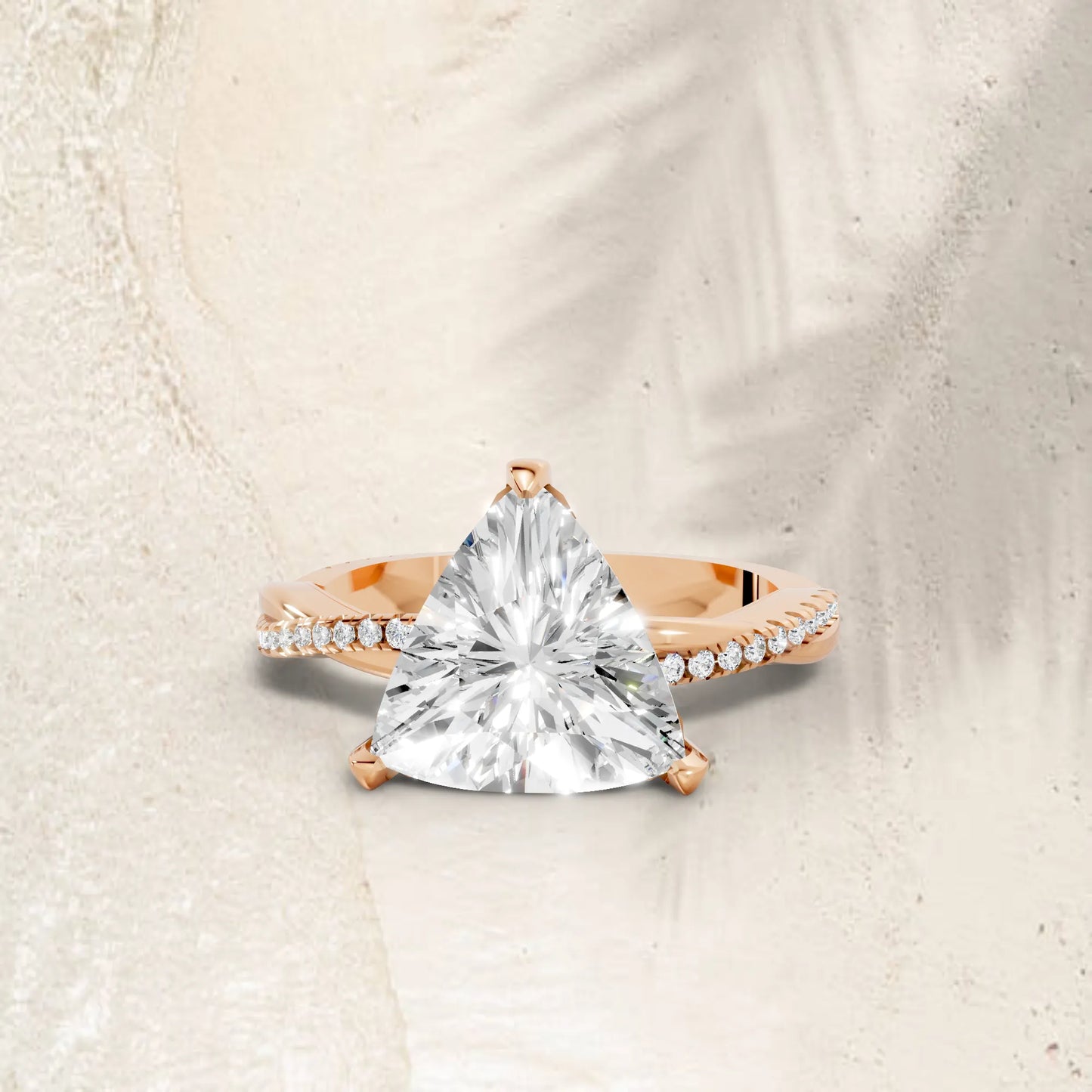 14K Gold Trillion Cut Diamond Twisted Vine Hidden Halo Engagement Ring
