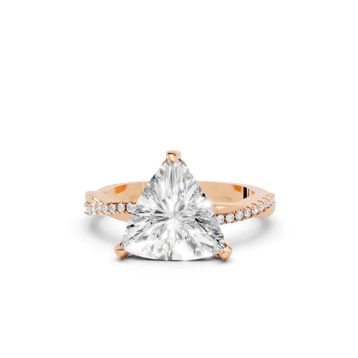 14K Gold Trillion Cut Diamond Twisted Vine Hidden Halo Engagement Ring