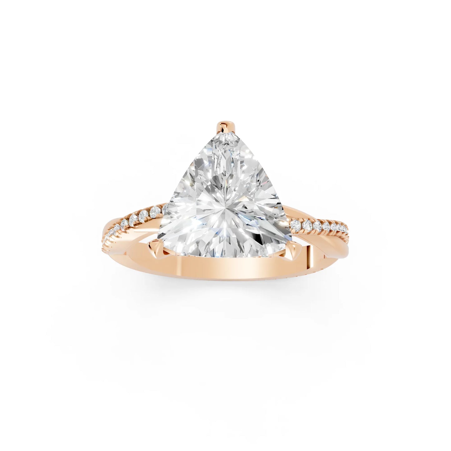 14K Gold Trillion Cut Diamond Twisted Vine Hidden Halo Engagement Ring