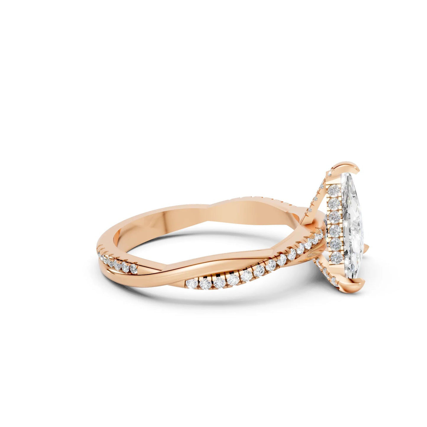 14K Gold Trillion Cut Diamond Twisted Vine Hidden Halo Engagement Ring