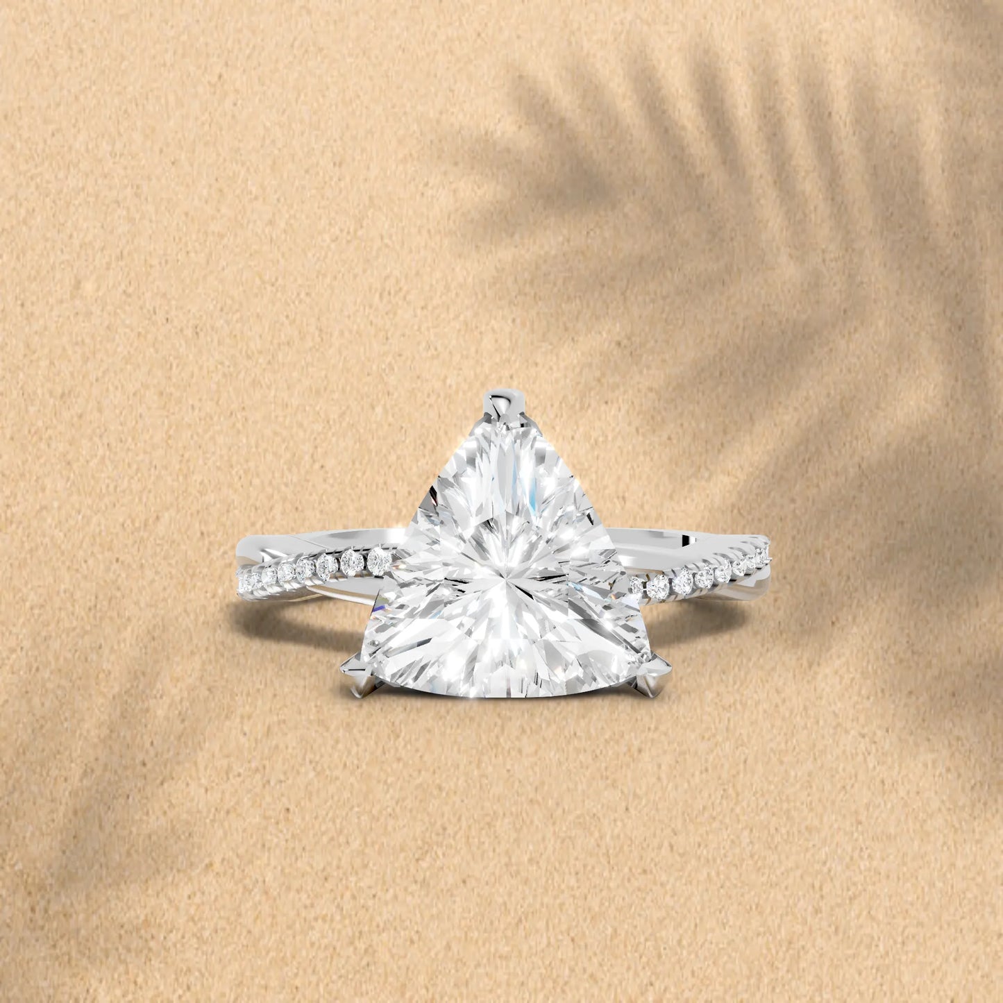 14K Gold Trillion Cut Diamond Twisted Vine Hidden Halo Engagement Ring