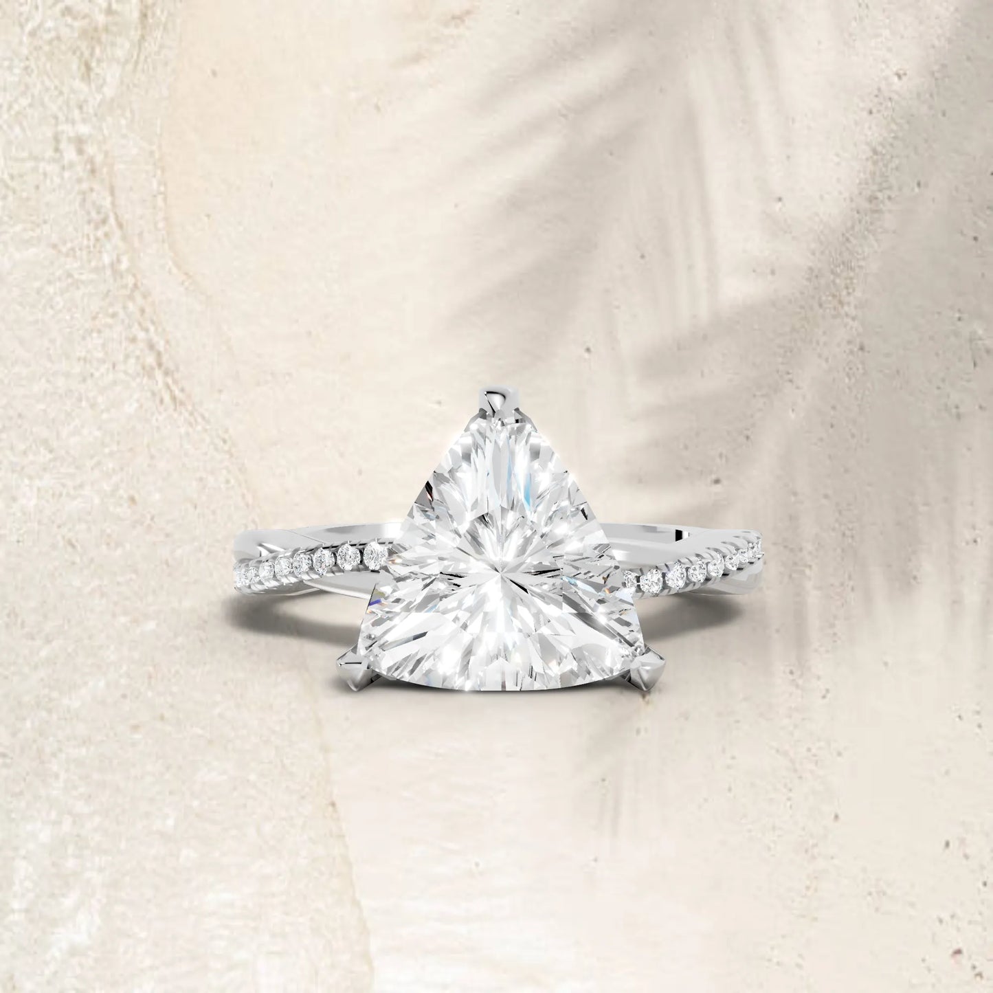 14K Gold Trillion Cut Diamond Twisted Vine Hidden Halo Engagement Ring