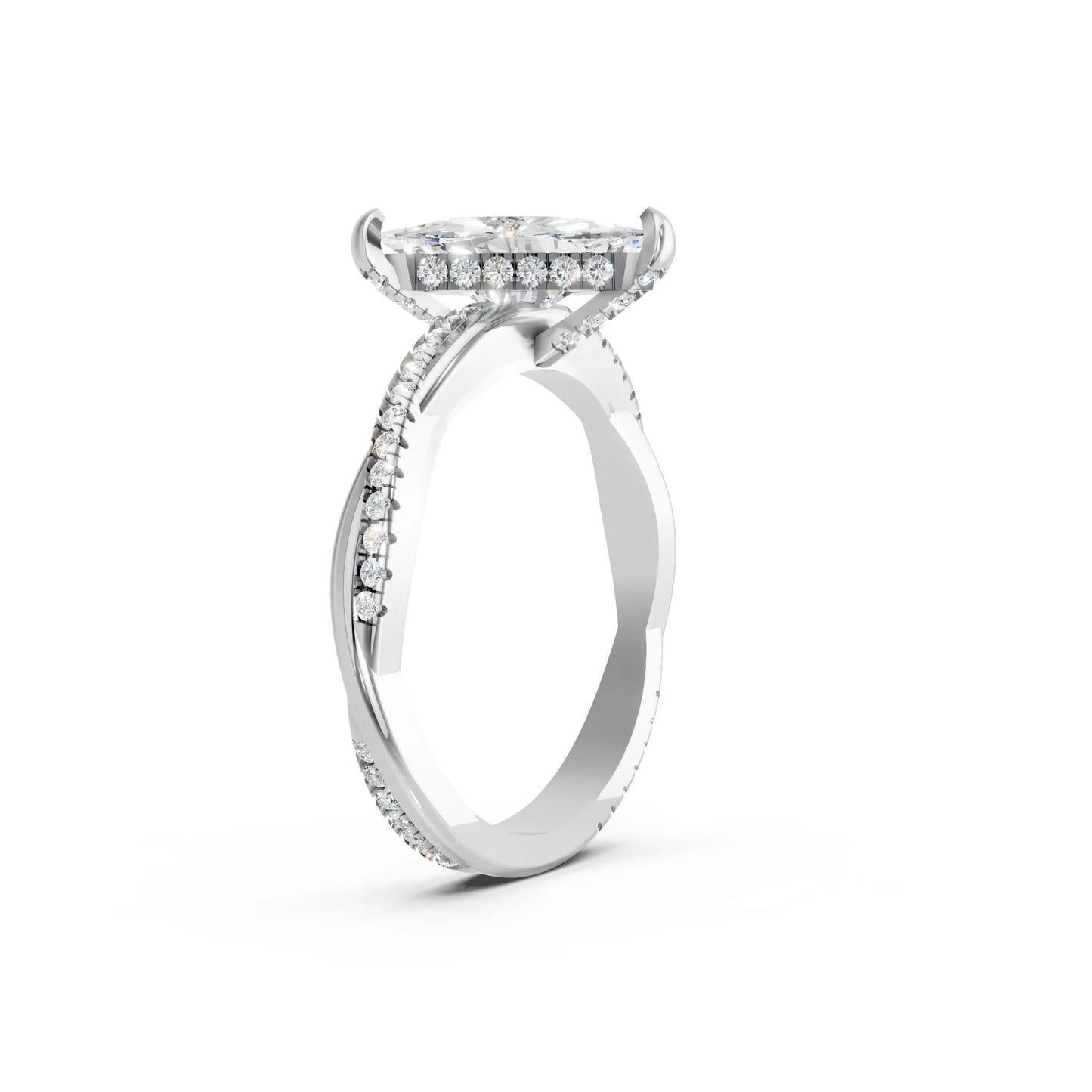 14K Gold Trillion Cut Diamond Twisted Vine Hidden Halo Engagement Ring
