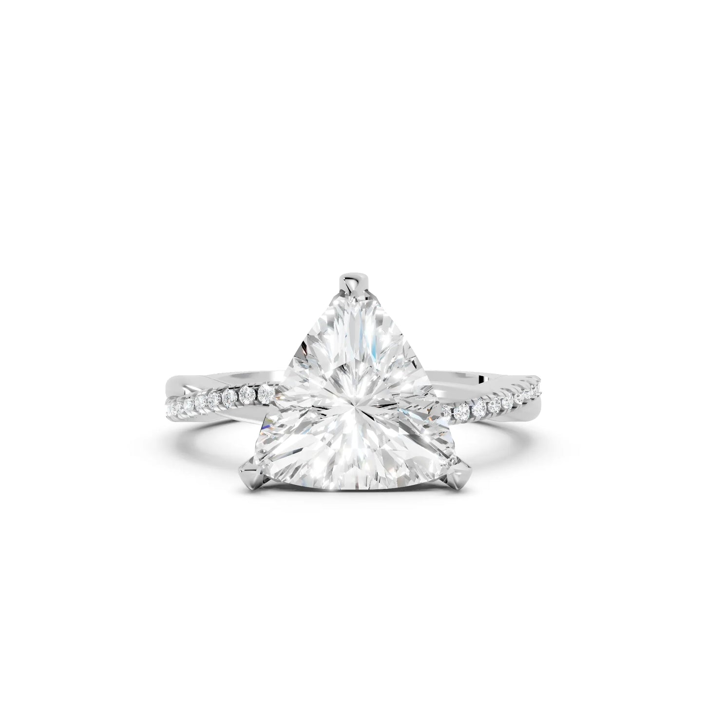 14K Gold Trillion Cut Diamond Twisted Vine Hidden Halo Engagement Ring