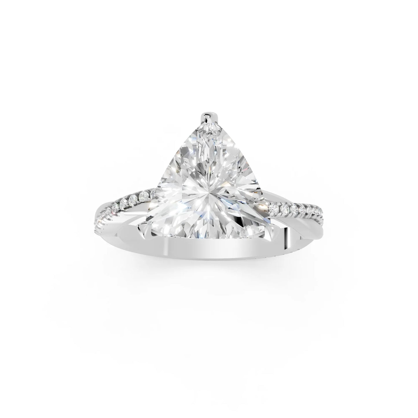 14K Gold Trillion Cut Diamond Twisted Vine Hidden Halo Engagement Ring