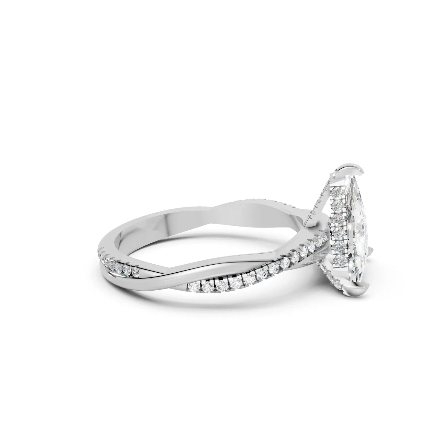14K Gold Trillion Cut Diamond Twisted Vine Hidden Halo Engagement Ring