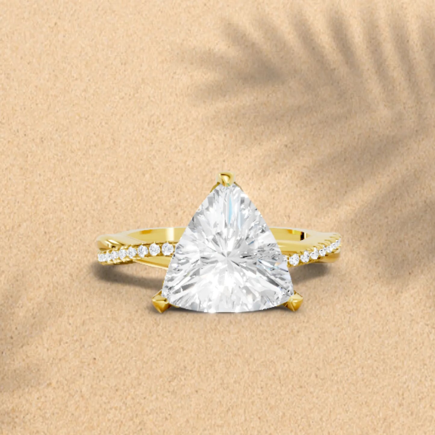 14K Gold Trillion Cut Diamond Twisted Vine Hidden Halo Engagement Ring