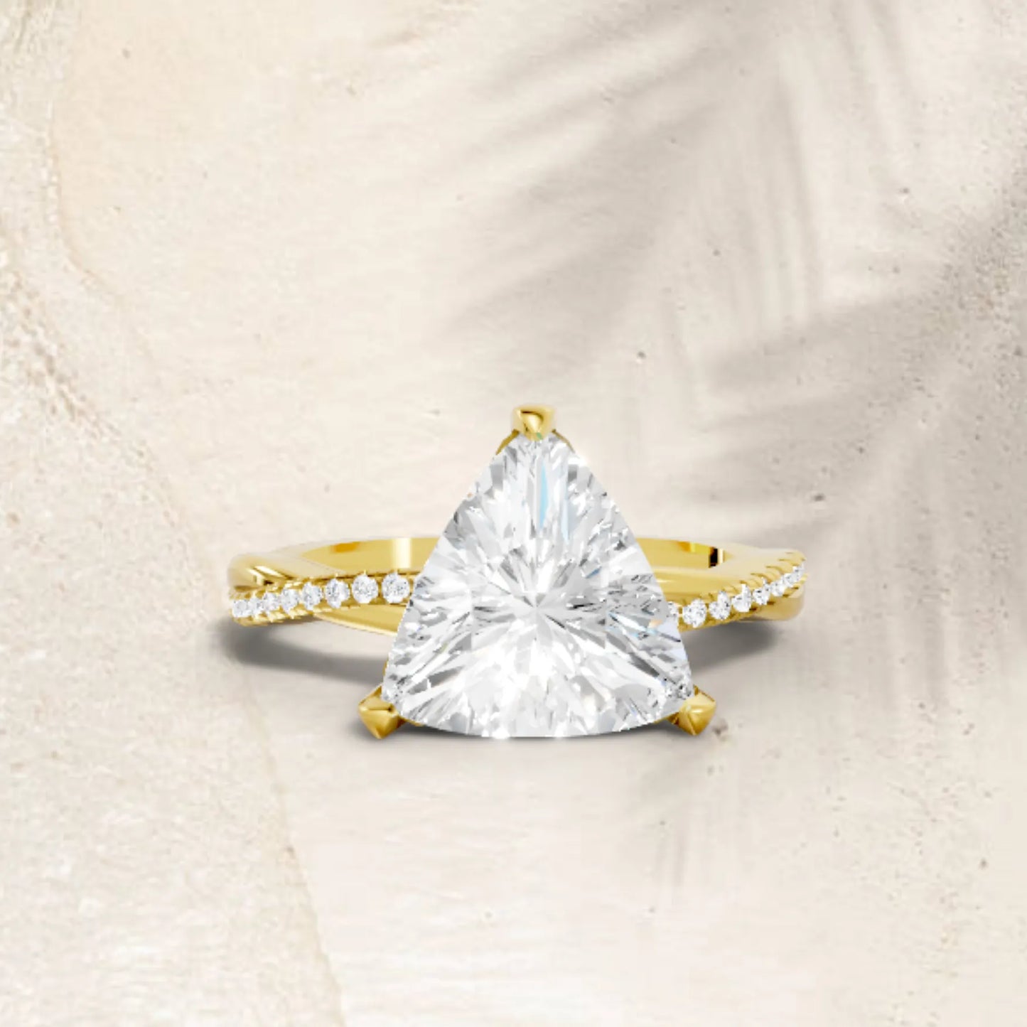 14K Gold Trillion Cut Diamond Twisted Vine Hidden Halo Engagement Ring