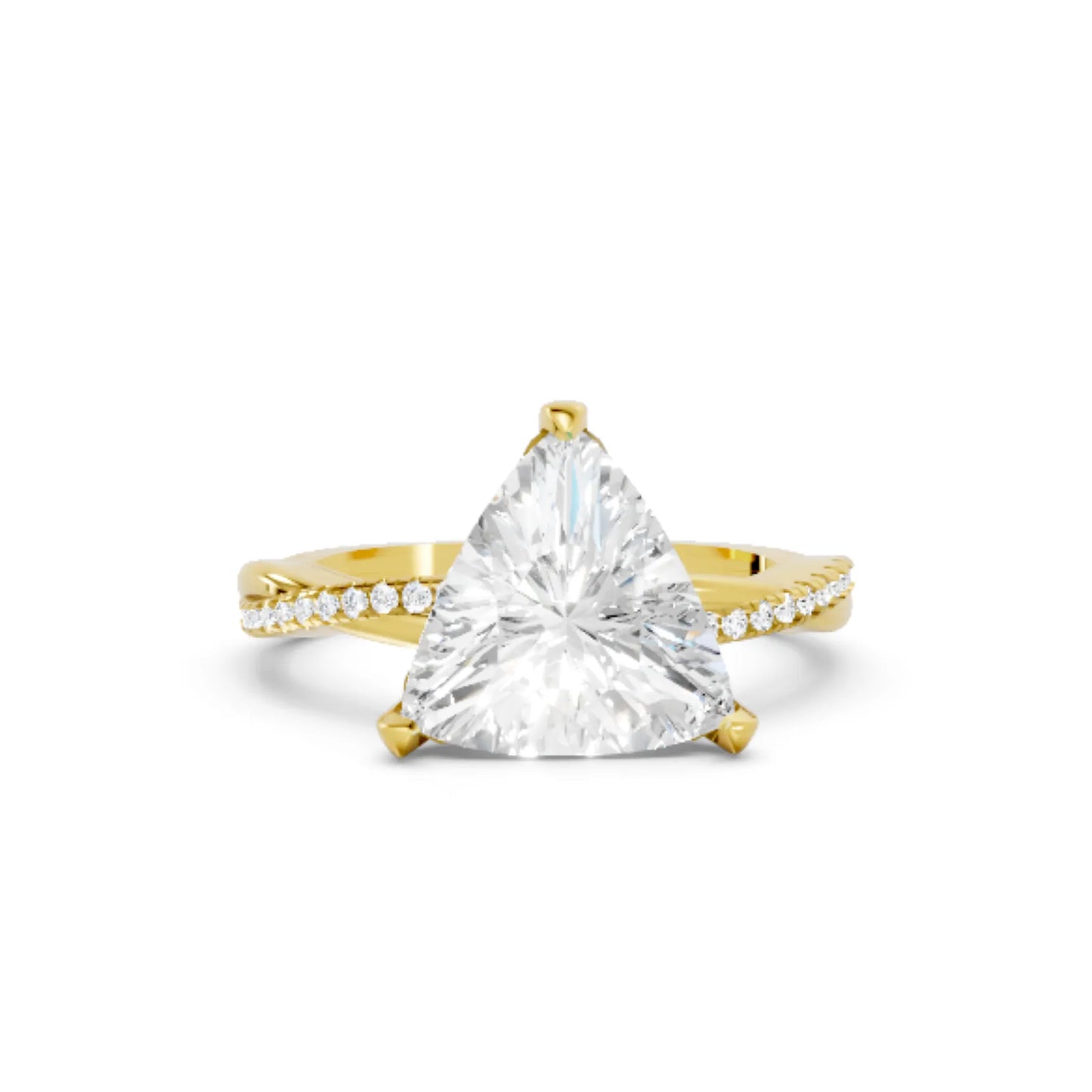 14K Gold Trillion Cut Diamond Twisted Vine Hidden Halo Engagement Ring