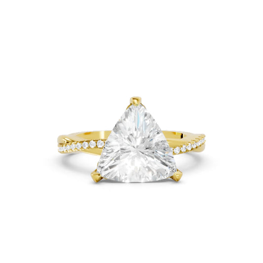 14K Gold Trillion Cut Diamond Twisted Vine Hidden Halo Engagement Ring