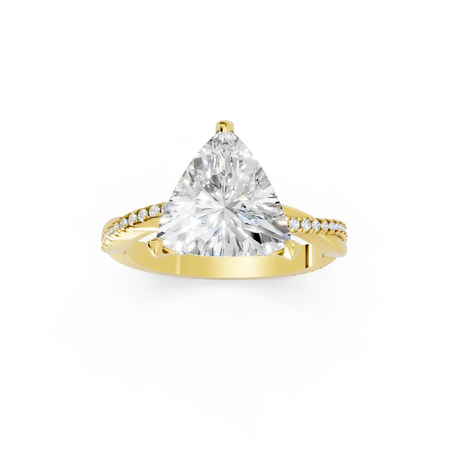 14K Gold Trillion Cut Diamond Twisted Vine Hidden Halo Engagement Ring