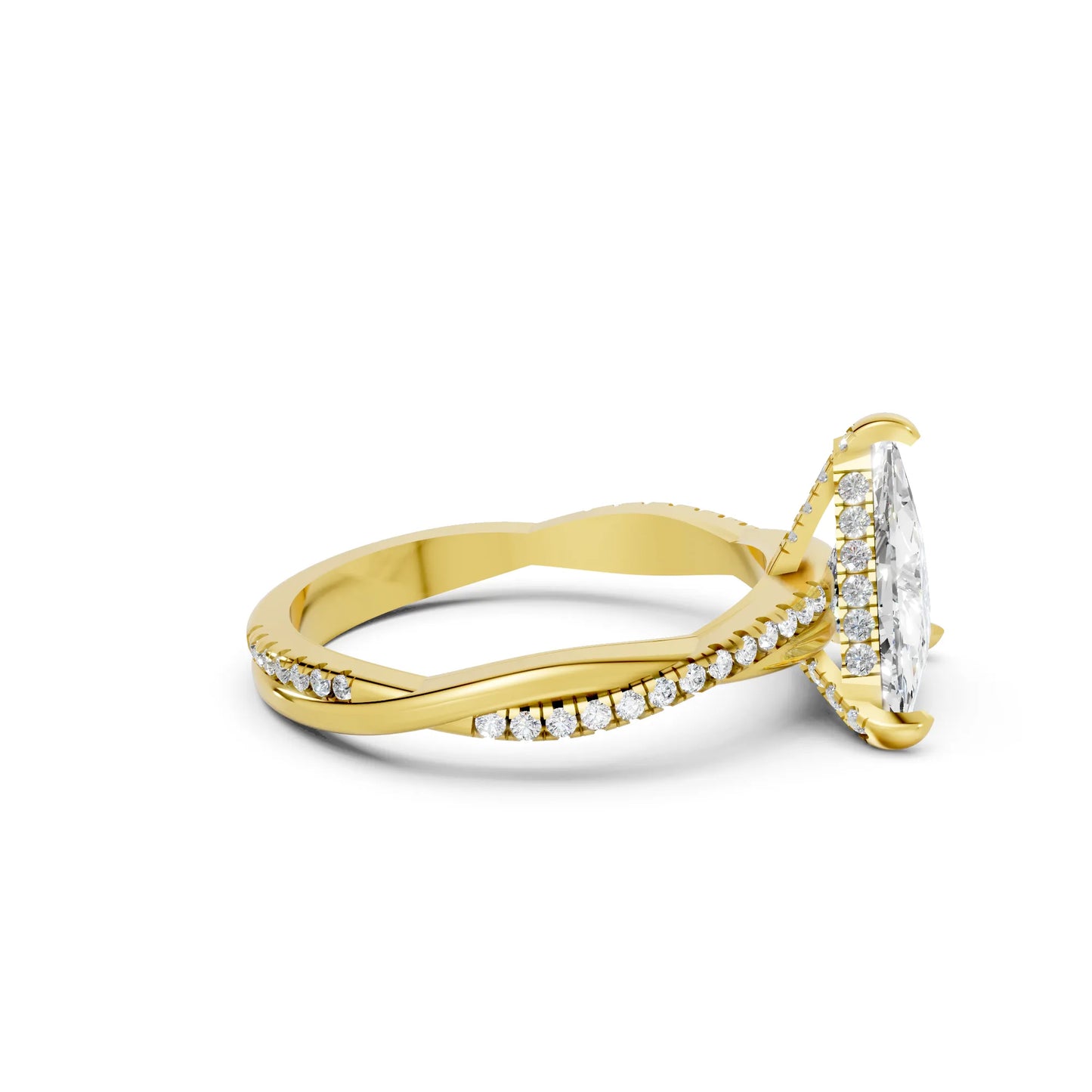 14K Gold Trillion Cut Diamond Twisted Vine Hidden Halo Engagement Ring