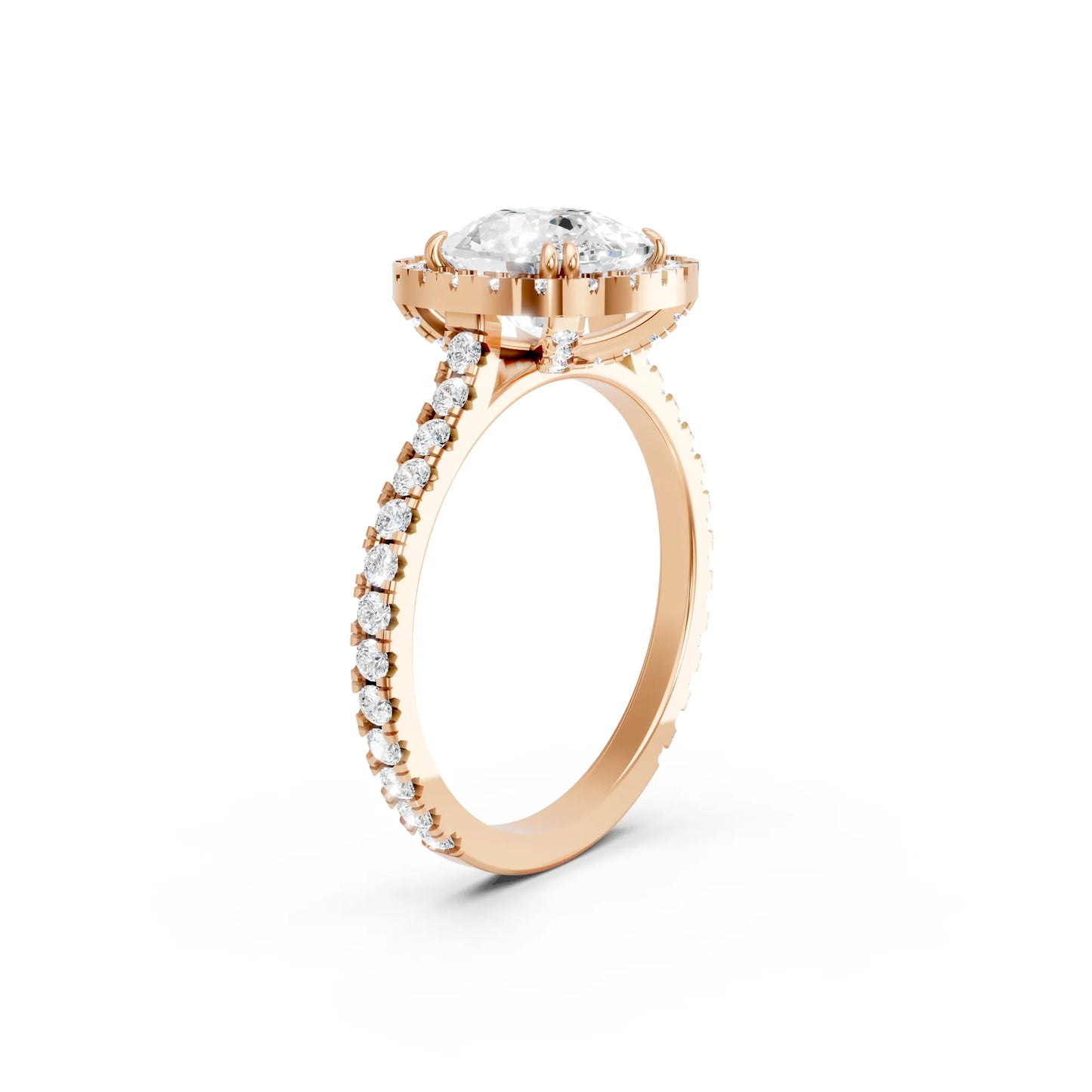 14K Gold Cushion Cut Diamond Halo Pave Engagement Ring