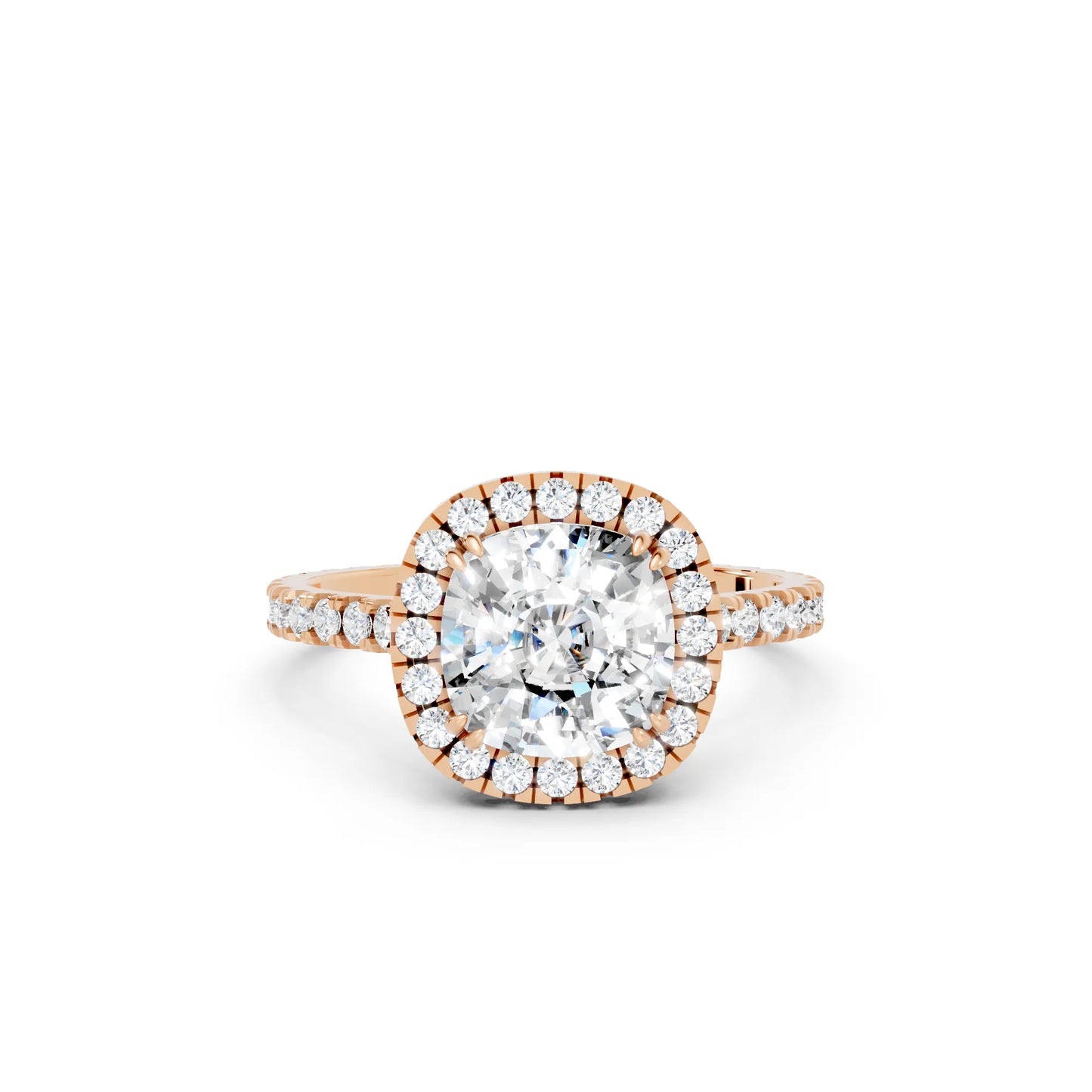 14K Gold Cushion Cut Diamond Halo Pave Engagement Ring