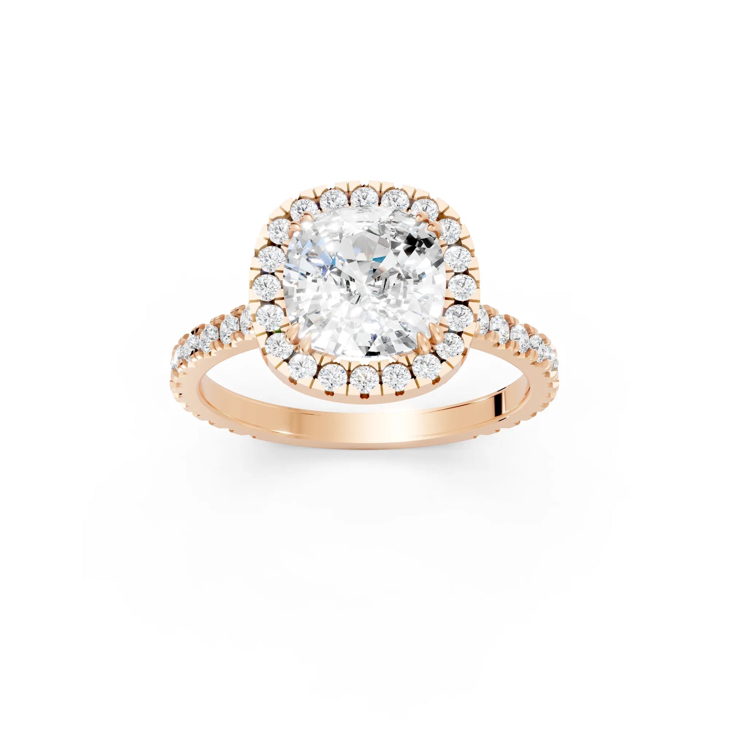 14K Gold Cushion Cut Diamond Halo Pave Engagement Ring
